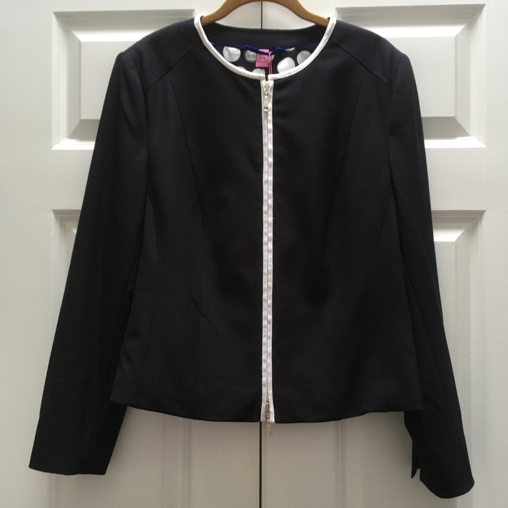 NWT Basler Designer Jacket Blazer Zip Black German Bloomingdales Luxury 44 14 - Picture 2 of 16